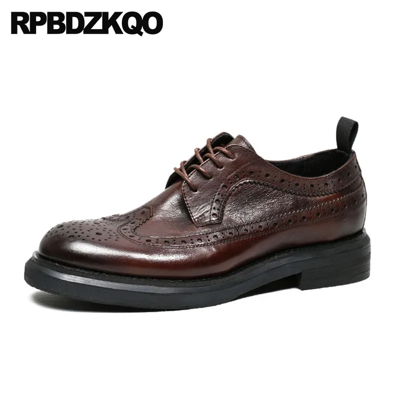 Zapatos Brogue marrones para hombre, calzado de vestir de cuero italiano, de diseñador de negocios, hechos a mano, talla grande Wingtip 11, de lujo, de alta calidad, 46