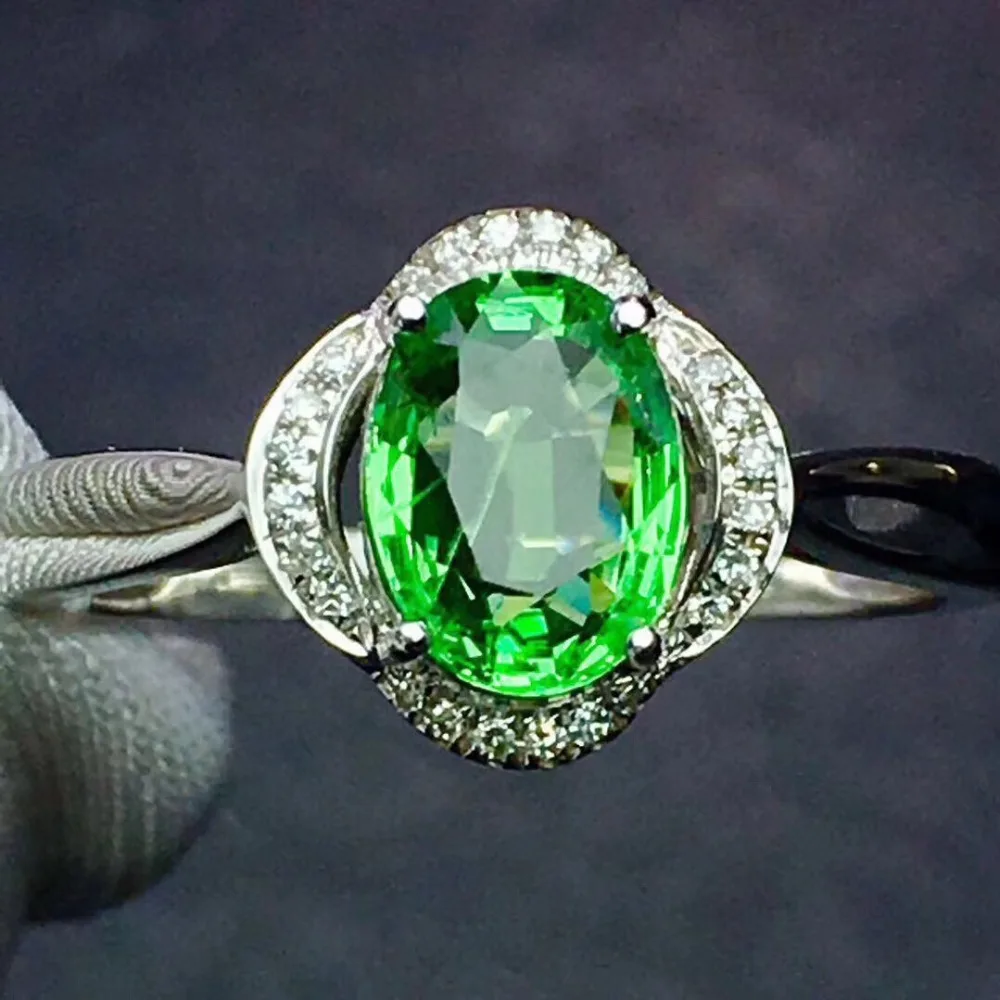 Кольцо с цаворитом настоящие хорошие драгоценности 18 K золото ювелирные изделия натуральный нетепло 1.45ct цаворит драгоценные камни цавориты женские обручальные кольца