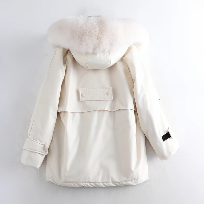 2019 Зимняя мода воротник из натурального Лисьего меха Теплый белый утиный пух с