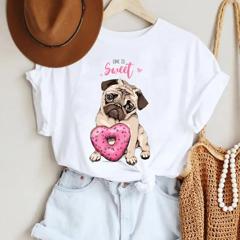 

Women Dog Pet T-shirts Love Sweet Trend 90s Clothes Cartoon Fashion Short Sleeve Top O-neck Tshirt Female Graphic Print Tee