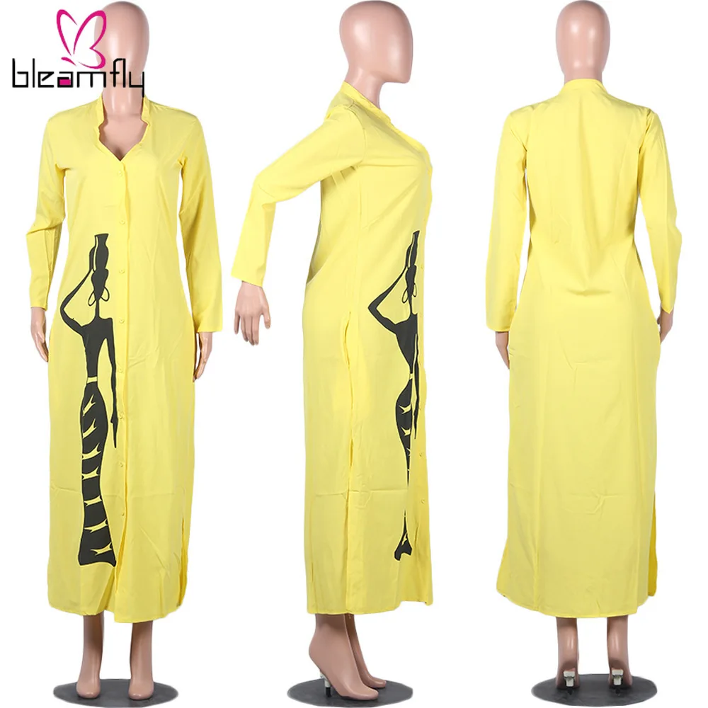 2019 женские осенние макси Блузки с принтом персонажа рубашки миди платья