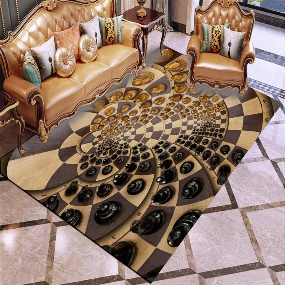 

International Chess Checkered Pattern Non-slip Area Rugs Pad Cover Floor Mat Modern Carpet for Playroom Living Room
