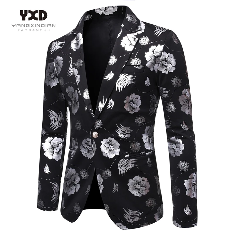 

Fashion Gold Print Suit Jackets Luxury Men Brand Jacquard Slim Fit Blazer Banquet Party Stylish Dress Festival Singer Costume