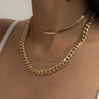 3pcsset multilayer golden snake clavicle chain necklace women retro fashion hip hop chunky thick necklaces girl party jewelry