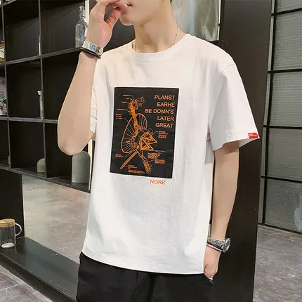 

Новая летняя футболка с коротким рукавом Мужская модная мужская одежда на природе 4569