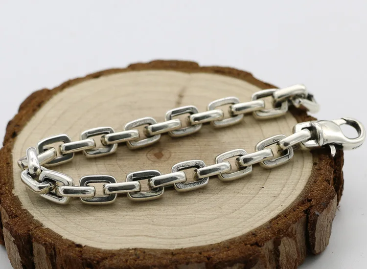 

Starfield S925 Sterling Silver Personalized Punk Jewelry Simple Men Women Retro Thai Silver Smooth Bracelet Homme