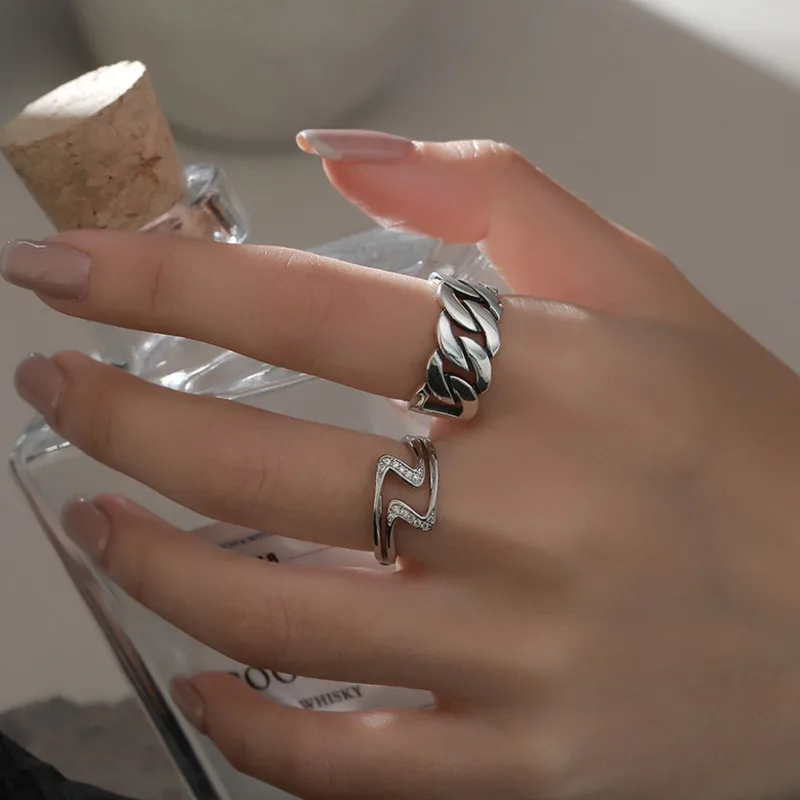 

Geometric Rings For Women Sterling Silver 925 Minimalist Vintage Twist Chain Goth Rings Handmade Plata Para Mujer Jewellery