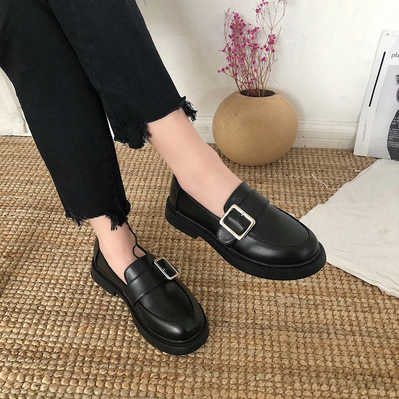 

Spring Autumn Women Oxford Shoes Casual Slip On Loafers 2021 Comfortable Black Brown Oxfords Platform Leather Flats Boat Shoes