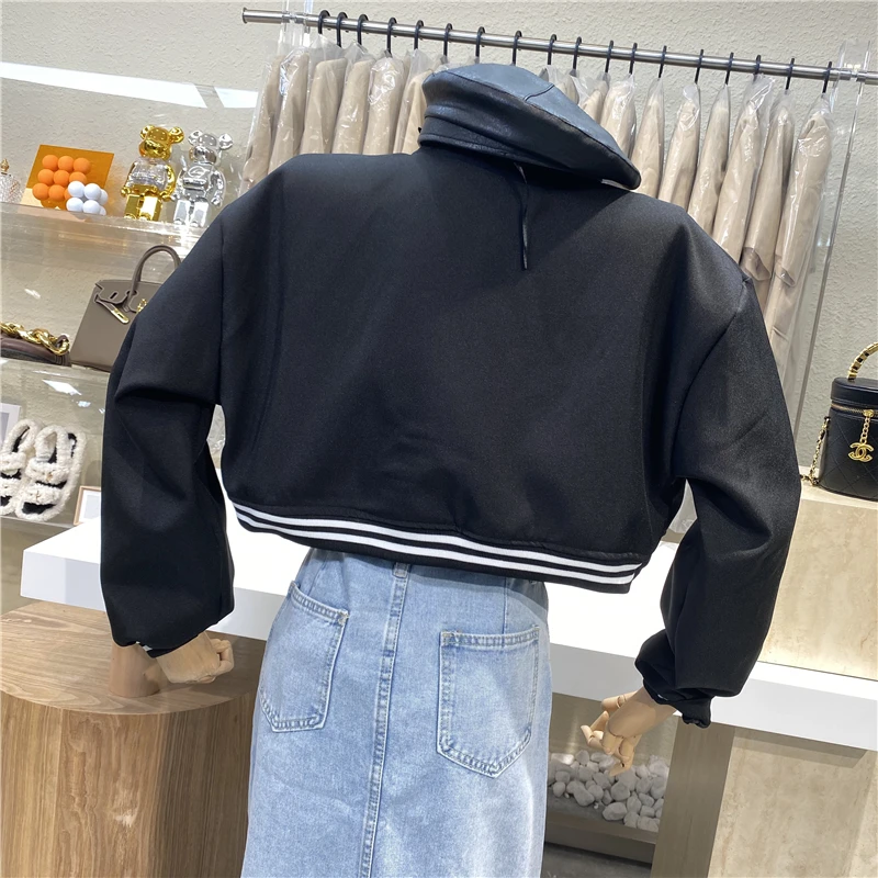

2021 Patchwork Color Striped Letter Single Breasted Short Jacket With Long Sleeves Western Versatile Casual Baseball Jacket