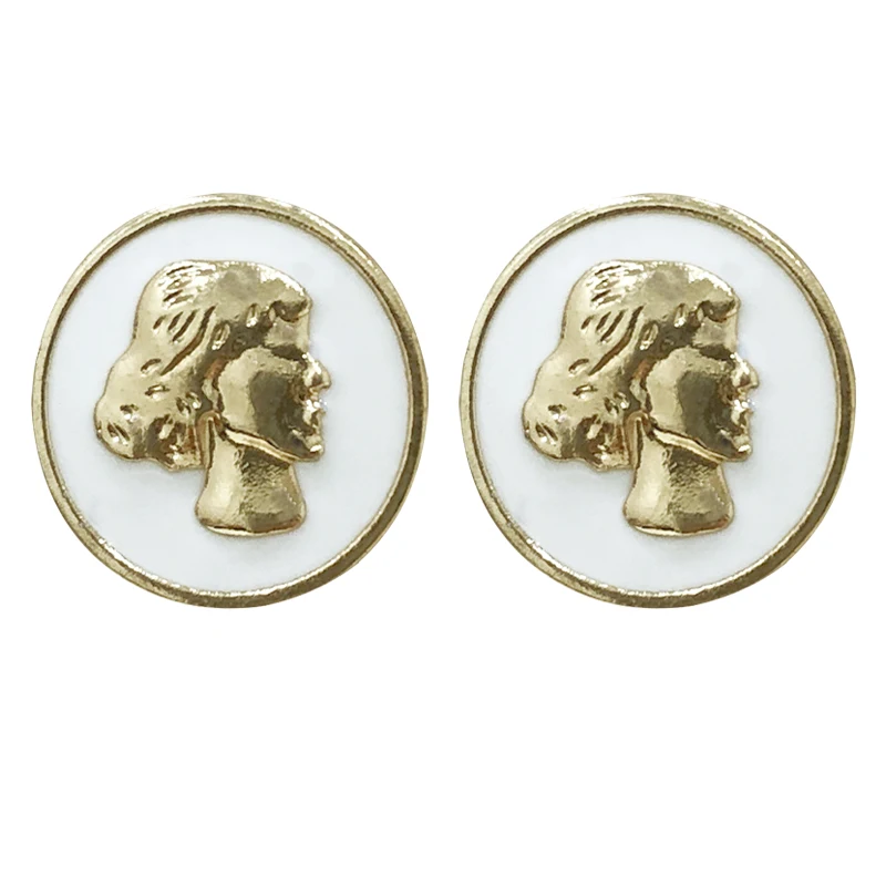 

Super Fairy Portrait Stud Earrings ~ White round Geometric Retro Hong Kong Style Ins Korean Earrings Female Niche High-Grade