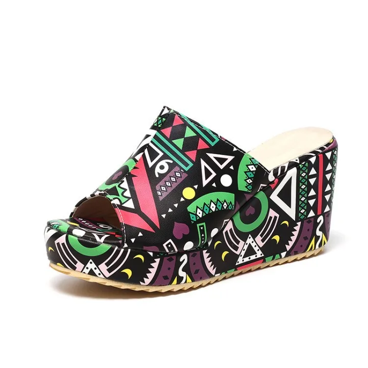 

Slippers Casual Summer Women's Shoes On A Wedge Peep Toe Low Slides Pantofle Luxury 2021 Fashion Fabric Rome Rubber Basic Scanda