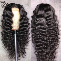zesen loose wave synthetic lace front wigs black long 26inch deep wave heat resistant fiber daily wear wig with baby hair