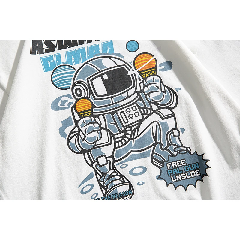 

RHYMONSTER Astronaut Printed Tshirts Hip Hop Streetwear 100% Cotton O-Neck Top Tee Mens 2021 Short Sleeve Fashion Loose T Shirts