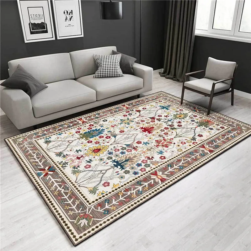 

European-Style Rug Bohemian Persian Folk-Style Flower Multi-Color White and Blue Carpet Living Room Bedroom Bed Blanket Mat