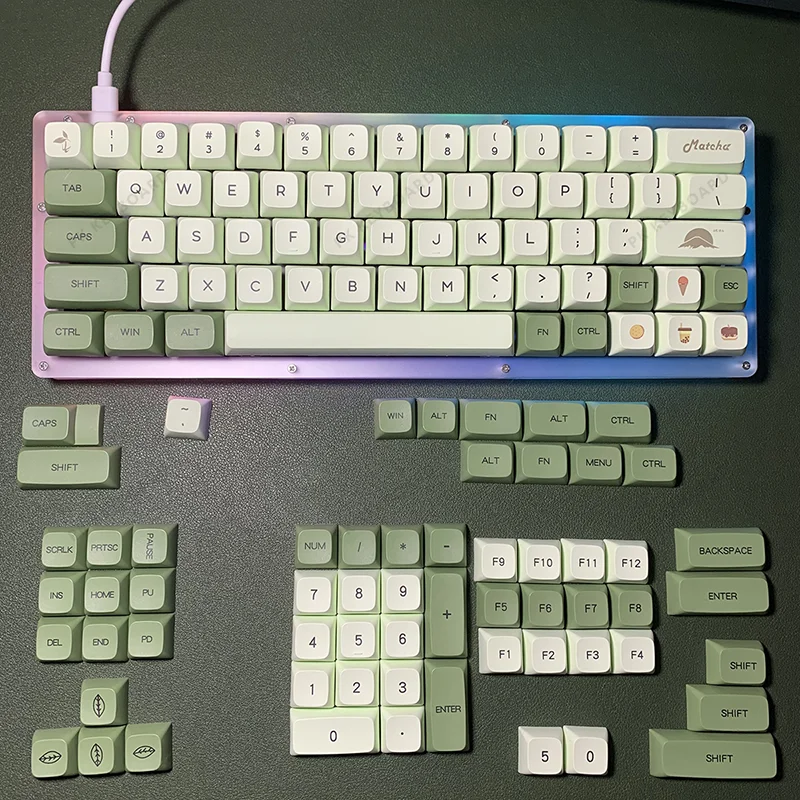 

125 PBT Keycaps XDA Height Mint Matcha Key Cap For 108/104/98/87/84/68/64/61 Keyboard Thermal Sublimation Process Keycap