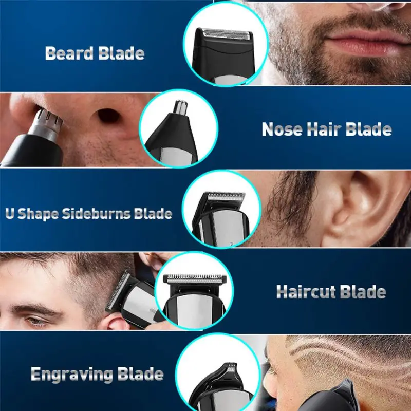 

5 in 1 Electric Hair Clippers for Men Nose Beard Trimmer Cordless USB Rechargeable LCD Display Multifunctional Razor Travel U1JE