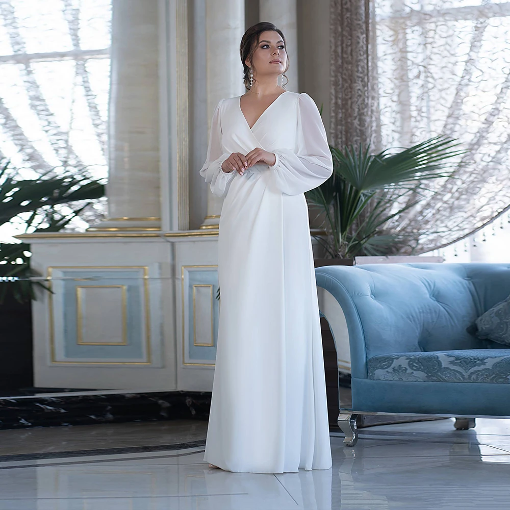

Шифоновое длинное белое вечернее платье для женщин с длинным рукавом в пол Плиссированное платье для свадебной вечеринки