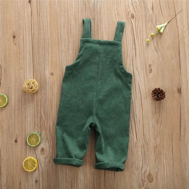 

Toddler Baby Boy Girl Corduroy Rompers Summer Solid Button Sleeveless Autumn Jumpsuit Rompers With Pocket Outfits Kids Clothes