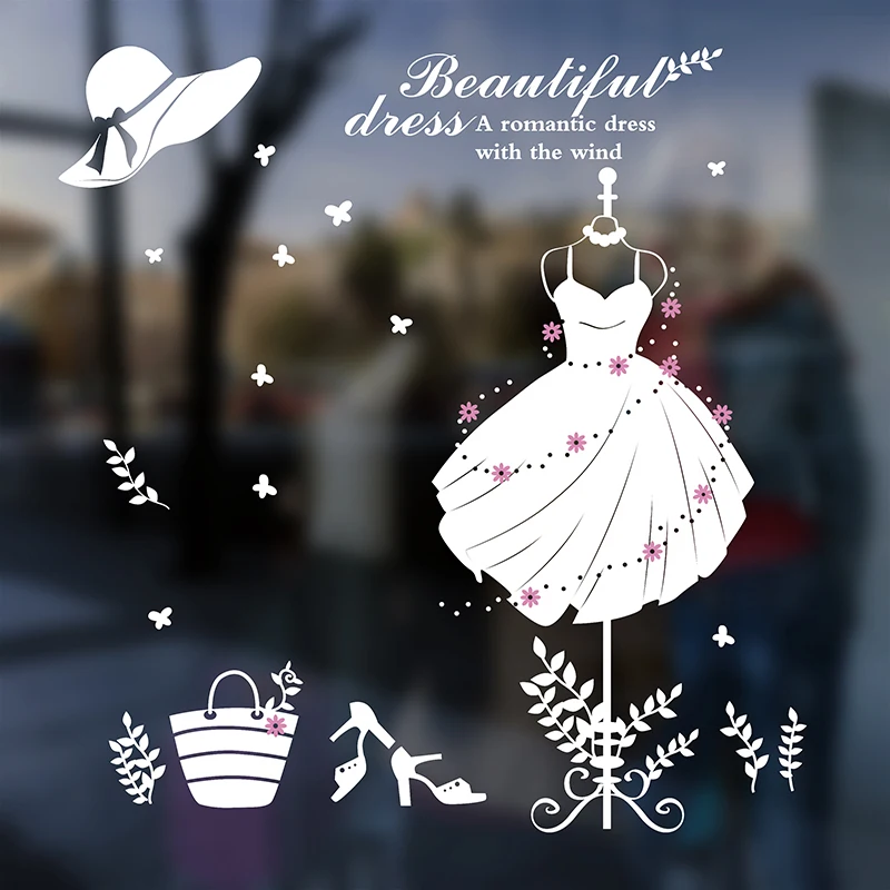 Наклейки на стену для одежды женское свадебное платье витрина стеклянные