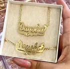 Комплект ювелирных изделий AurolaCo с именем на заказ, ожерелье с именем на заказ, браслет с золотым 3D двойным именем, ожерелье для женщин, подарки