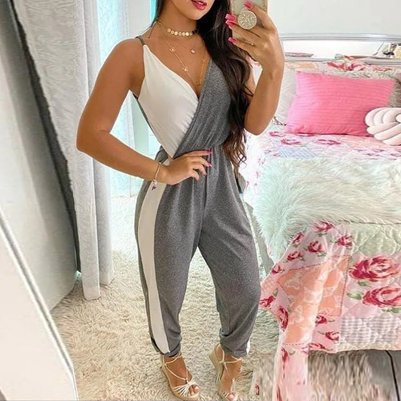 

В стиле пэчворк штаны на бретелях для женщин комбинезон, с треугольным вырезом, с открытой спиной комбинезоны с завышенной талией женские ...