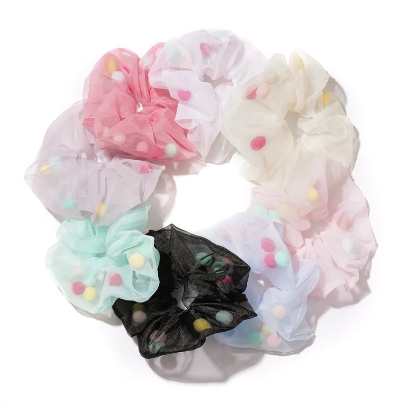

Big Organza Hair Scrunchie Hair Ring Ties For Women Fur Ball Hair Bands Elastic Hairband Cute Hair Accessories Girls