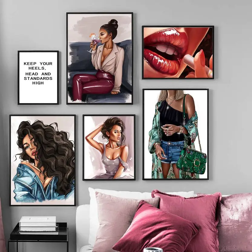 

Teen Girl Room Decor Fashion Wall Art Prints Queen Lady Keep High Quote Sexy Woman Pictures for Home Room Design