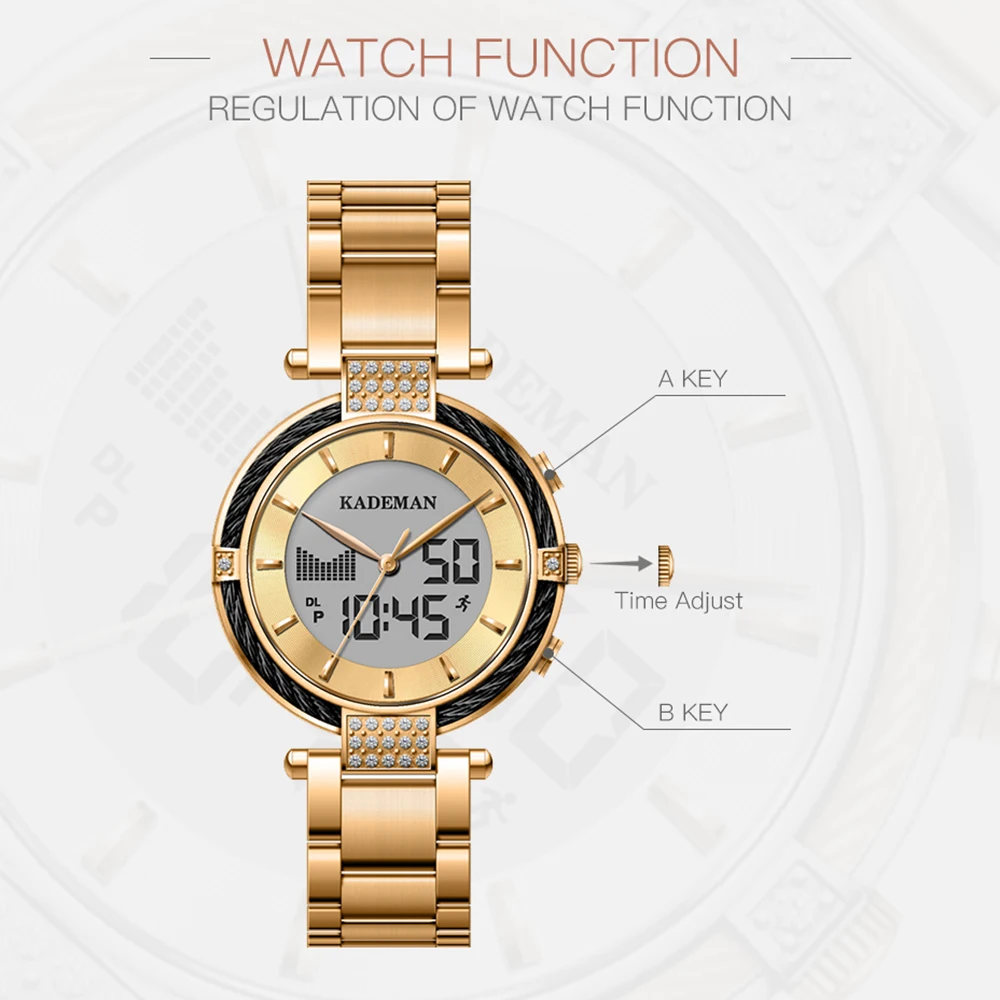 KADEMAN новые модные женские часы с двойным дисплеем светодиодные несколькими