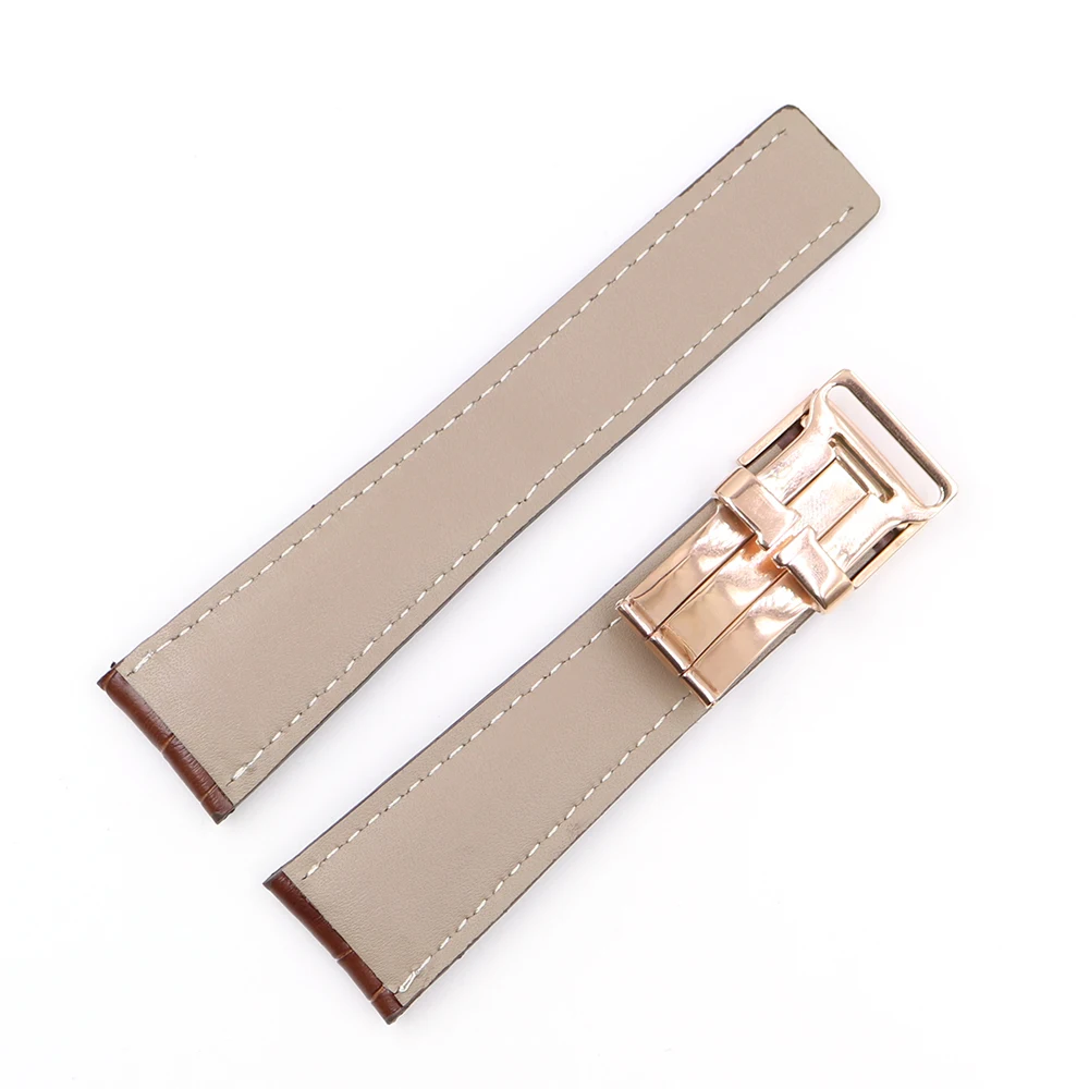 CARLYWET 22 24mm Black Brown Blue Replacement Real Cowhide Leather Wrist Watch Band Strap With Silver Clasp Buckle