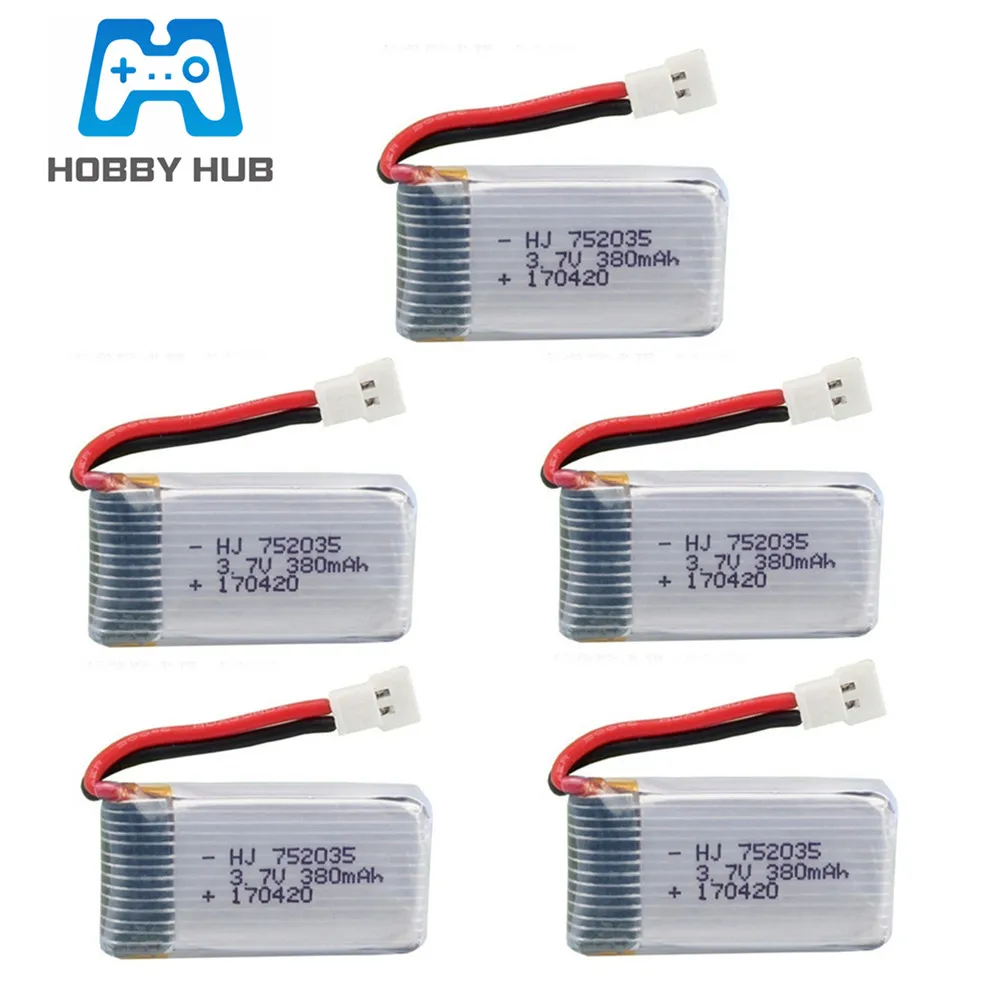 Белый Зарядное устройство Lipo Батарея 3,7 в 380 мАч 25c для Hubsan X4 H107 H107L H107D JD385 JD388 RC беспилотный летательный аппарат Батарея 752035 5 шт - Цвет: Белый