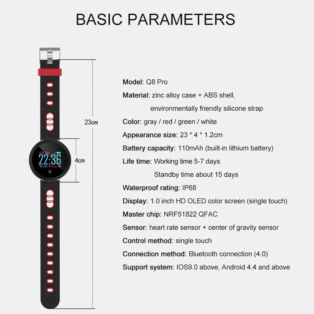 

Q8Pro Colorful Screen Bluetooth Waterproof Heart Rate Blood Pressure Pedometer Fitness Tracker Smart Watch Bracelet