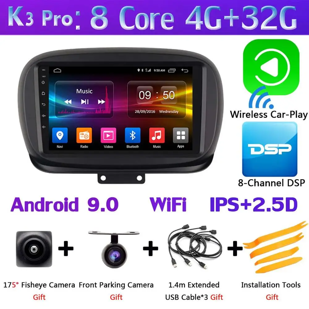 K3 Pro CarPlay 360 ° Панорамное 8 ядро 4G+ 64G Android 9,0 автомобильное мультимедийное радио для FIAT 500X- головное устройство gps навигация SPDIF DSP CarPlay - Цвет: K3 Pro CarPlay