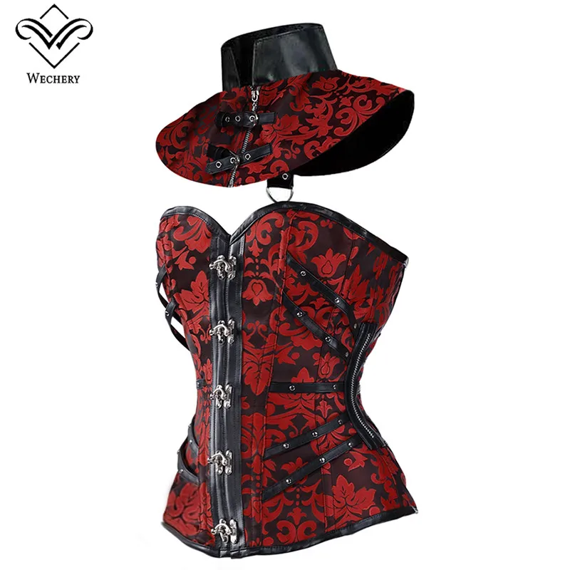 Женский корсет с заклепками Wechery сексуальный в стиле стимпанк женская готическая