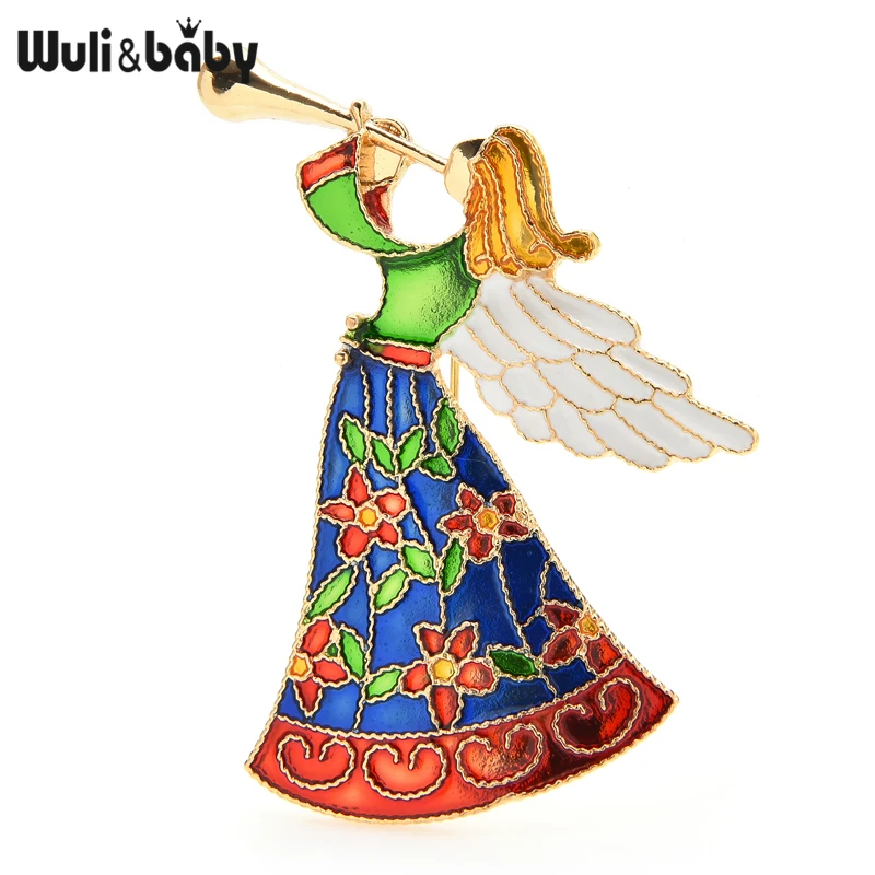 Wuli & baby Beauty Blow Horn Броши Ангел Для женщин эмалированная Новогодняя брошь булавки