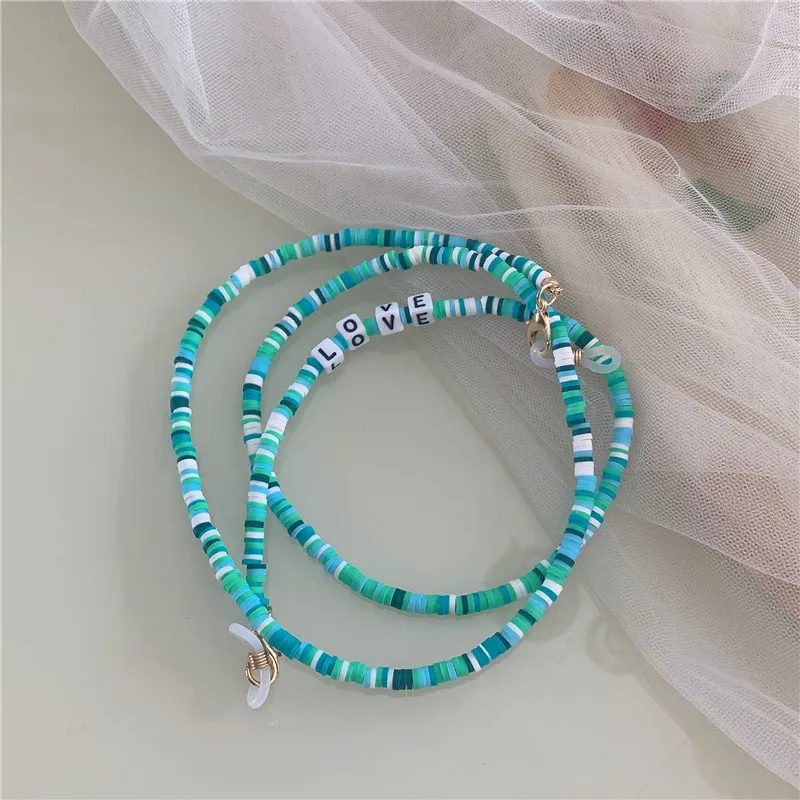 

Korean Soft Ceramic Disc Glasses Lanyard Acrylic Letter LOVE Beaded Strand Necklace Sunglass Mask Chain for Women Trendy Jewelry