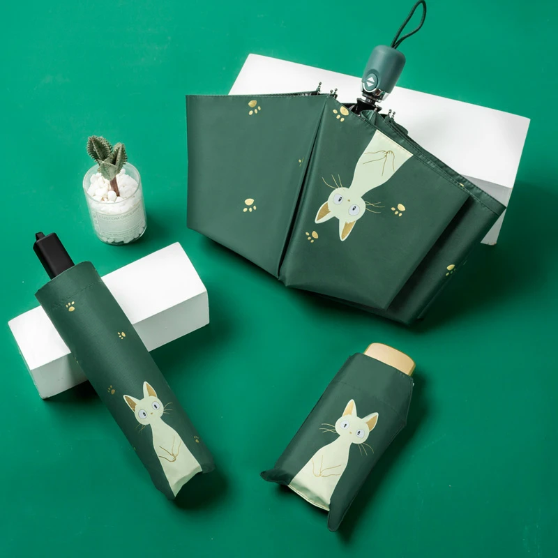 

New Automatic Umbrella Rain Women Lovely Cat Folding Umbrellas Windproof Black Coating Anti UV Parasol Women's Umbrella Girl