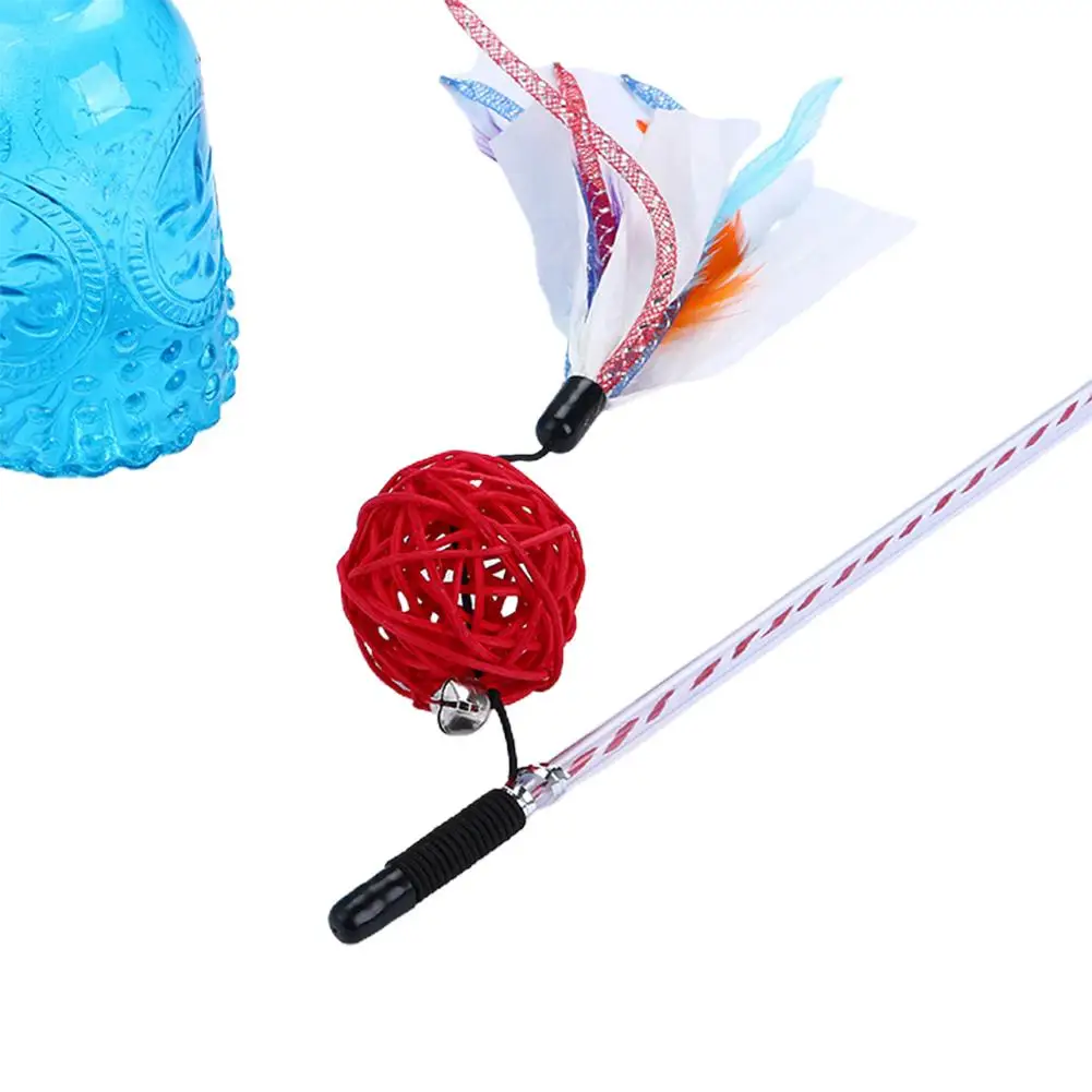 

HOT SALES!!! Pet Cat Feather Fluffy Ball Stick Teaser Kitten Interactive Wand Fun Playing Toy