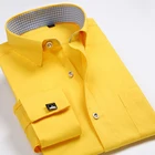 Рубашки французские Мужские смокинг с запонками желтые тонкие строгие роскошные свадебные деловые стильные высококачественные
