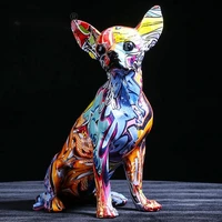 creative color chihuahua dog statue resin sculpture crafts simple living room ornaments home office store decors decorations
