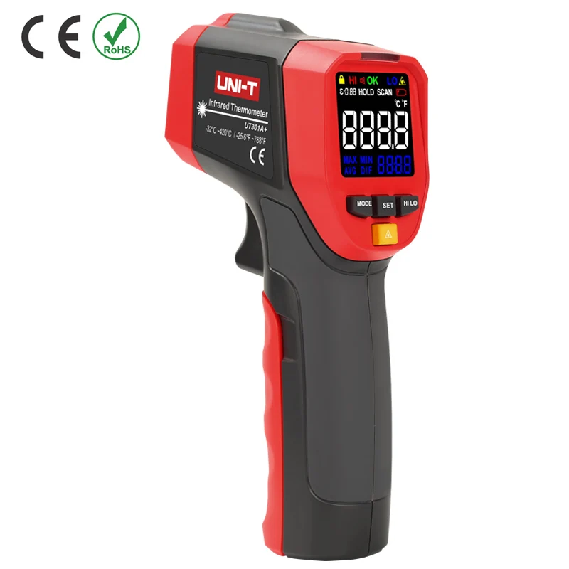 UNI-T UT301A+/UT301C+ инфракрасный термометр; цветной экран бесконтактный термометр/-32~ 420C, регулируемая излучательная способность - Цвет: UT301A(PLUS)