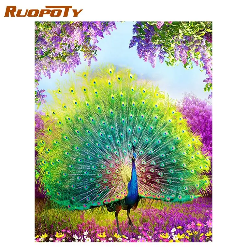 

RUOPOTY Peacock Diamond Painting Cross Stitch Full Drill Square Diamond Embroidery Animal Diamond Art Paints Gift