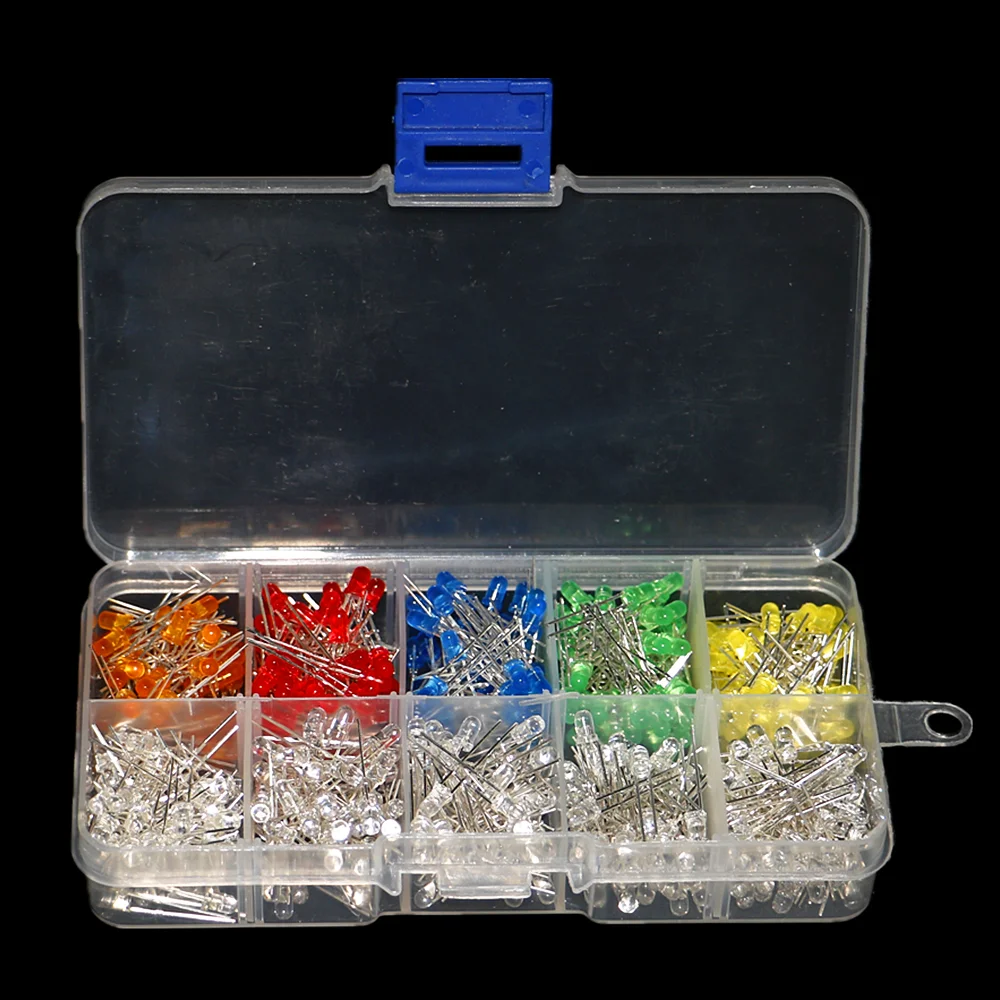 Набор светодиодов 3 мм 500 шт./кор. красный зеленый желтый синий белый