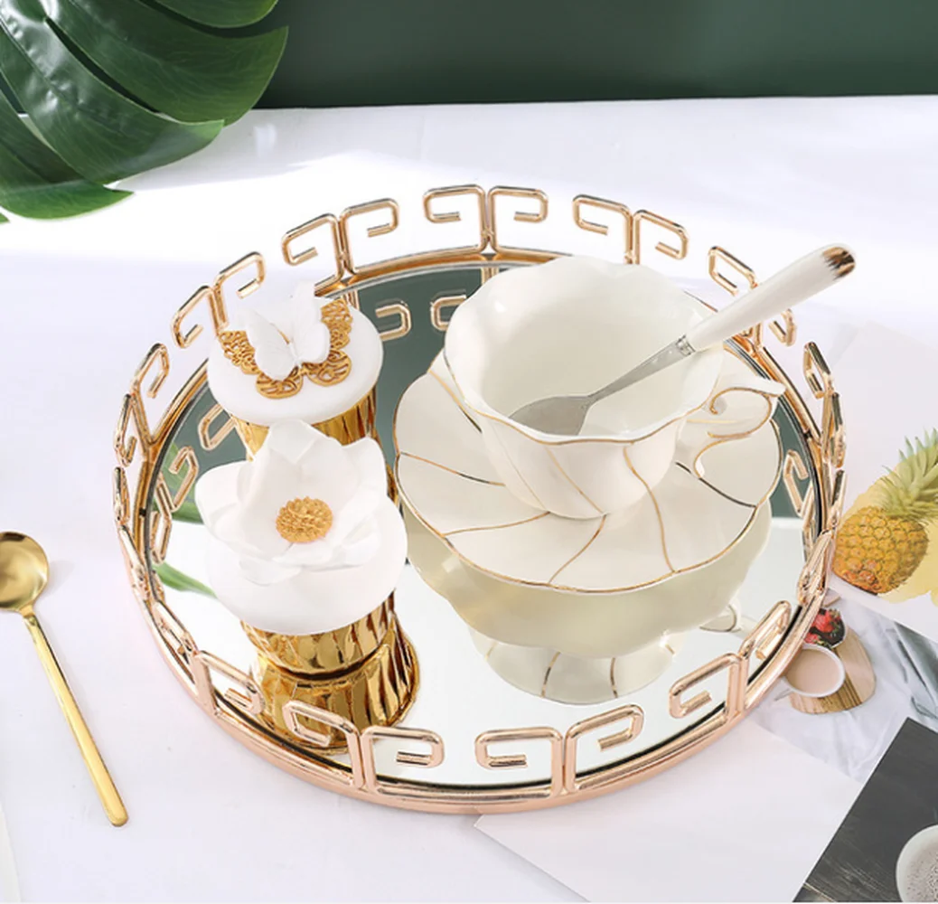 38 * 5cm Light Luxury Metal Mirror Trays Desktop Storage Decorative Serving Tray Food For Kitchen | Дом и сад