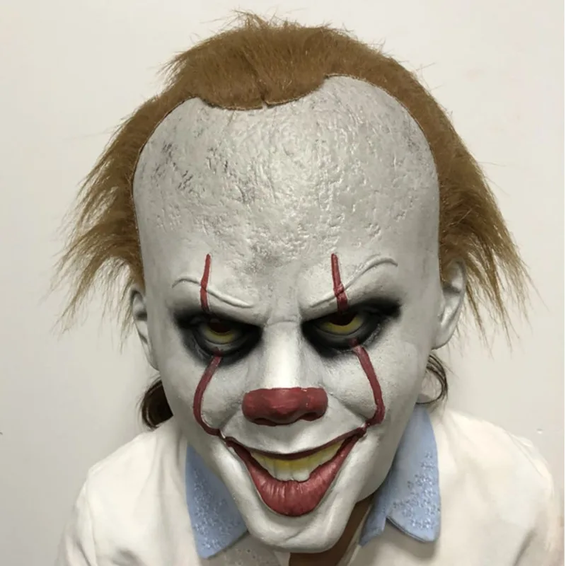

Новый латексный костюм Стивена Кинга из фильма «это Pennywise клоун Джокер», Вечерние Маски, мяч для волос на всю голову, Маскарадная маска на Хэ...
