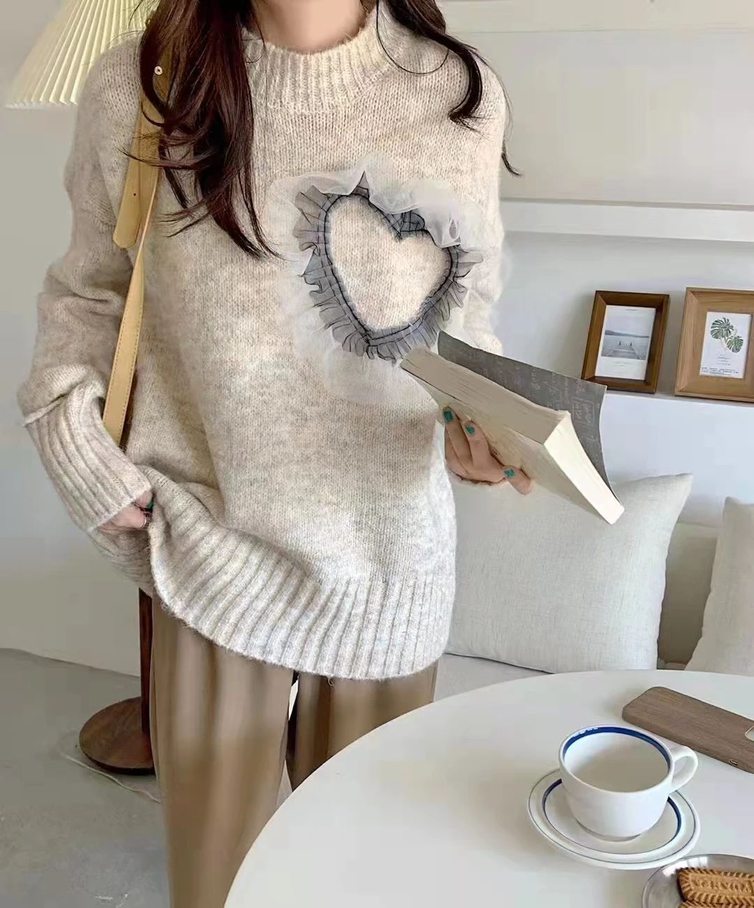

Winter New Loving Heart Appliques Woman Sweaters Fashion Knitted Loose Long Sleeve Pullovers Jumpers YOU1189