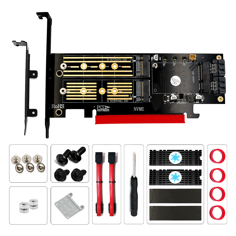 

3 in 1 SSD Adapter Card Set PCI-E 3.0 to M.2 MVME B/M Key mSATA Hard Drive Adapter Card Solid State Disk Converter