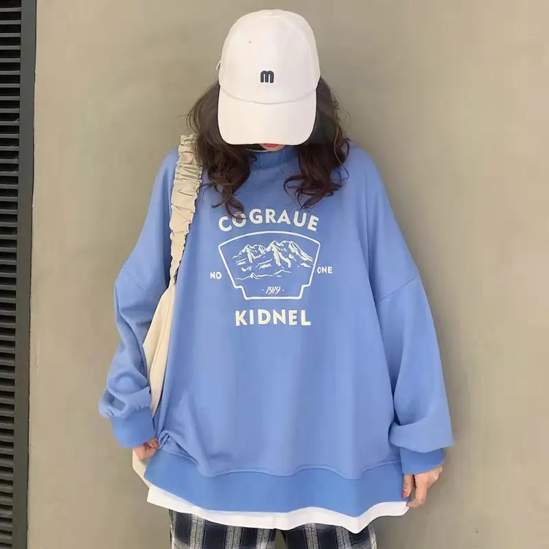 

2021 spring and autumn new splicing Pullover fashion Korean thick and thin women's Sweatshirt Navy Gray Black Pink women's Hoodi
