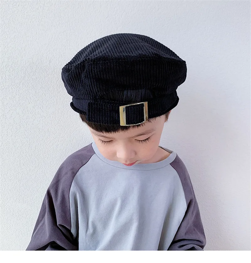 Fashion Kids Winter Corduroy Beret Hats Baby Boys Adjustable Painter Cap Girls Designer French Brimless Baret Cap with Button