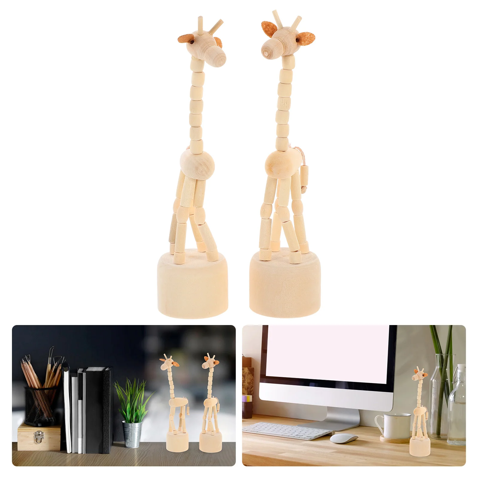 

2Pcs Delicate Giraffe Puppet Decors Wood Giraffe Adornments Tabletop Adorns