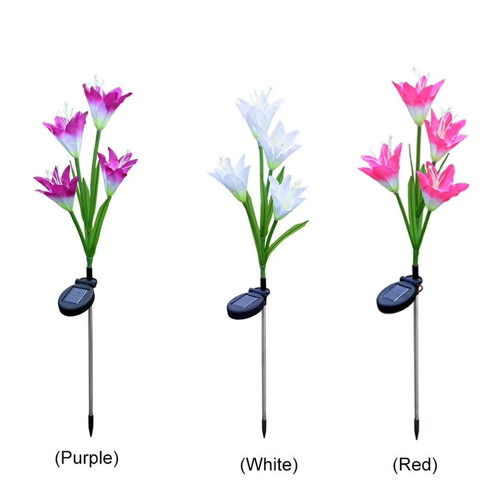 

4pcs Lily Flower Solar Light Colorful LED Lawn Lamp Outdoor Decorative Artificial Flower Night Light for Home Garden Wedding